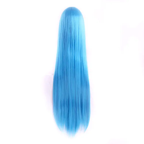 Vista 3 de MapofBeauty - Peluca para anime de 40 pulgadas de largo y lisa para fiesta de cosplay (azul cian)