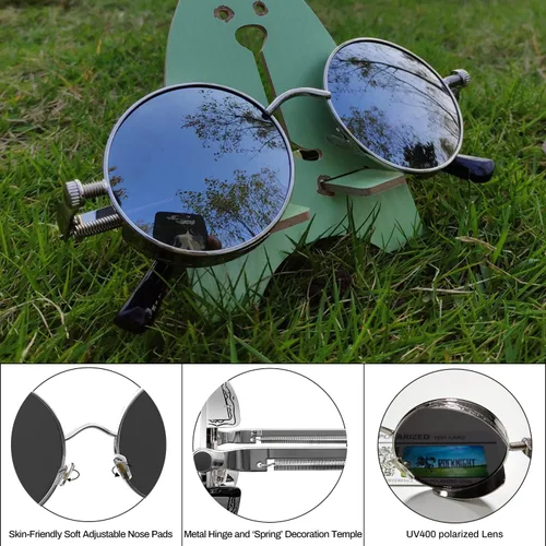 Vista 5 de ROCKNIGHT Gafas de sol Gothic Steampunk redondas polarizadas UV400 con protección unisex