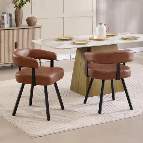 Vista 7 de DUOMAY Juego de 2 sillas de comedor de piel sintética, sillas de cocina curvadas con respaldo abierto con patas de metal, modernas sillas laterales