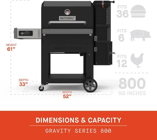 Vista 4 de Masterbuilt Gravity Series 800 - Plancha digital de carbón, parrilla y ahumador + carbón Masterbuilt Lump (16 libras)