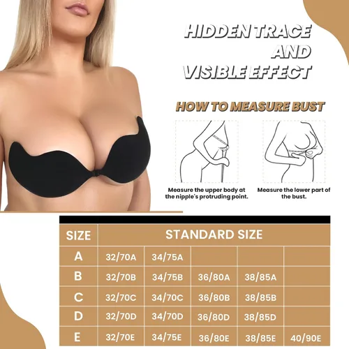 Vista 4 de Sticky Bra Adhesive Bra,Strapless, Backless Reusable,Silicone Bra,Sticky Push-Up Bra & Nipple Pasties 5pcs
