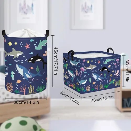 Vista 7 de Clastyle Cesta de bebé de tortuga marina con peces y estrellas de mar de coral océano, estrellas de mar, para libros, para libros, impermeable