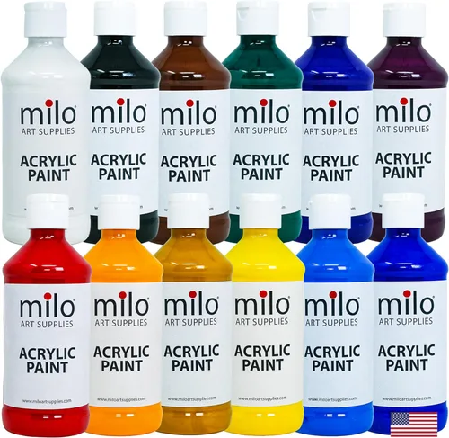 Vista 13 de milo Juego de 6 pinturas acrílicas fluorescentes Botellas de 4 onzas Paquete de pintura acrílica de colores neón para estudiantes Hecho