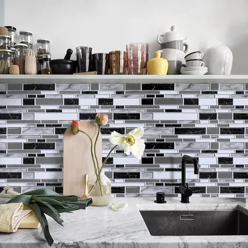 Vista 3 de Livebor Papel tapiz de cocina en blanco y negro para despegar y pegar, papel tapiz de baño, impermeable, papel de contacto decorativo extraíble