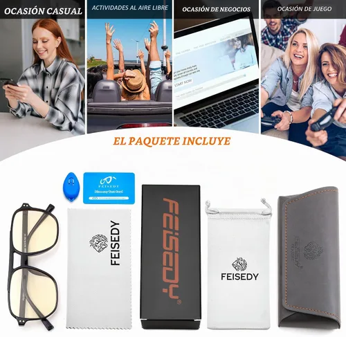 Vista 6 de FEISEDY Blue Light Glasses for Computer Gaming Anti Eyestrain Glasses G2835 Blue Light Blocking,Orange/Yellow/Red Lens,Anti Glare,Sleep