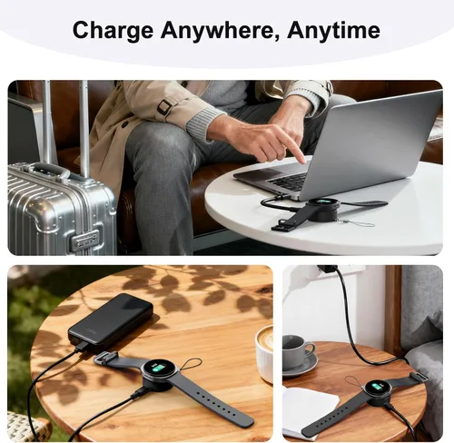 Vista 3 de AWINNER Cargador portátil compatible con Galaxy Watch 8/76/ 5/4/3/Active 2/1, base de carga magnética USB-C para llavero, accesorios de viaje