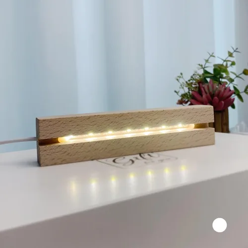 Vista 6 de Base de madera rectangular iluminada LED de 6 pulgadas para acrílico y plexiglás, pedestal de pantalla, base de madera de lámpara LED con luz de 7