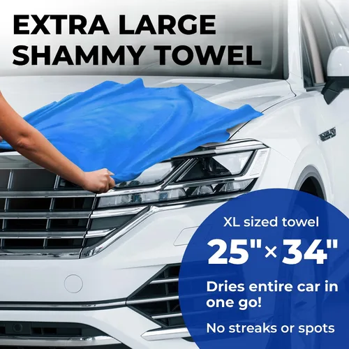 Vista 3 de Toalla de gamuza XL prémium para automóvil, (34 x 25 pulgadas), tela de gamuza súper absorbente, sin manchas y arañazos, toallas reutilizables