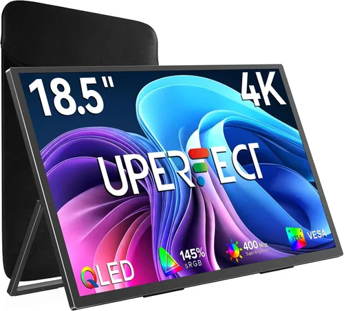 Vista 10 de UPERFECT Monitor portátil 4K 120HZ QLED de 17.3 pulgadas Monitor de juegos de 0.1 ms, 500 Nits 3840 * 2160 UHD 100% DCI-P3 USB-C y HDMI