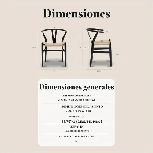 Vista 3 de Poly & BARK Weave Sillas de Comedor – Sillas de Comedor Wishbone Modernas de Mediados de Siglo con Brazos, Marco de Madera Maciza, Uso en Interiores