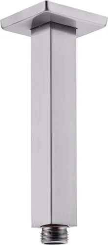 Vista 17 de Brazo de ducha de oro cepillado con brida de 6 pulgadas de acero inoxidable recto superior de lluvia cabezal de ducha de extensión de tubo cuadrado