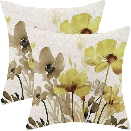 Vista 16 de AEIOAE Juego de 2 fundas de almohada florales azules y marrones de 16 x 16 pulgadas, fundas de almohada decorativas de flores de acuarela