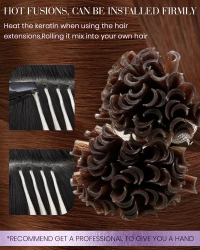 Vista 3 de LaaVoo Ktip Human Hair Extensions Auburn U Tip Hair Extensions Human Hair Silky Straight K Tip Extensions Brown Auburn 50g/50s 20 Inch