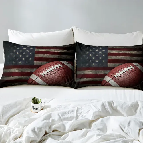 Vista 8 de Erosebridal Sábana bajera ajustable con la bandera estadounidense, sábanas de fútbol para niños, juego de ropa de cama de fútbol individual, juego