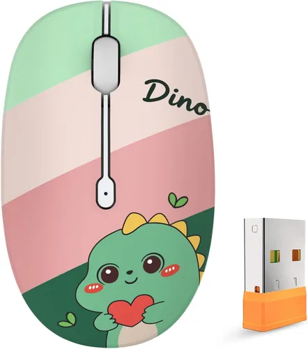 Vista 13 de FMOUSE Bonito mouse inalámbrico, Bluetooth y modo dual de 2.4 GHz con receptor USB, clic silencioso, alimentado por batería AA, para niños, Niña