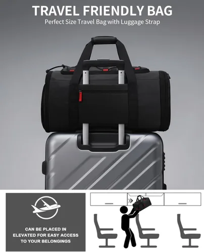 Vista 6 de Bolsas de gimnasio para hombres y mujeres, bolsa de viaje deportiva de 45 litros con compartimento para zapatos, mochila de noche 3 en 1