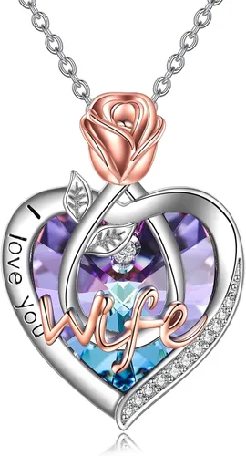 Vista 16 de Joyería de plata esterlina 925 para mujer, collar con pendiente de flor y corazón de cristal, para cumpleaños, regalos para mamá, abuela, esposa 01