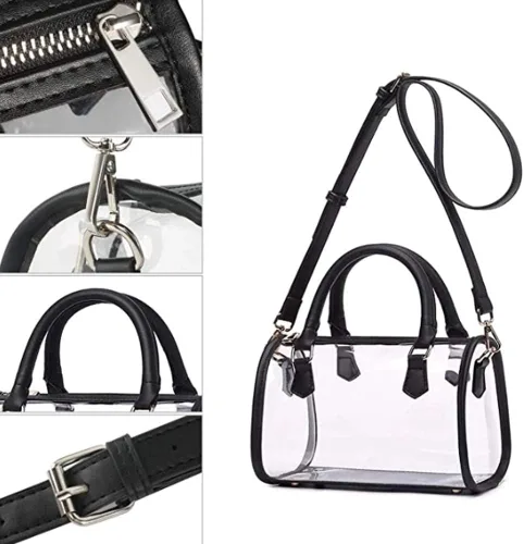 Vista 5 de Bolso transparente para mujer, bolso de hombro con asa superior, bolso de PVC Negro