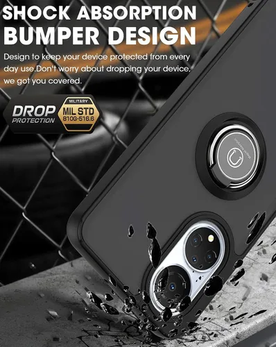 Vista 5 de QUIETIP Funda compatible con Honor X7, TPU + policarbonato duro, anillo magnético a prueba de golpes, cubierta de parachoques con 2 protectores