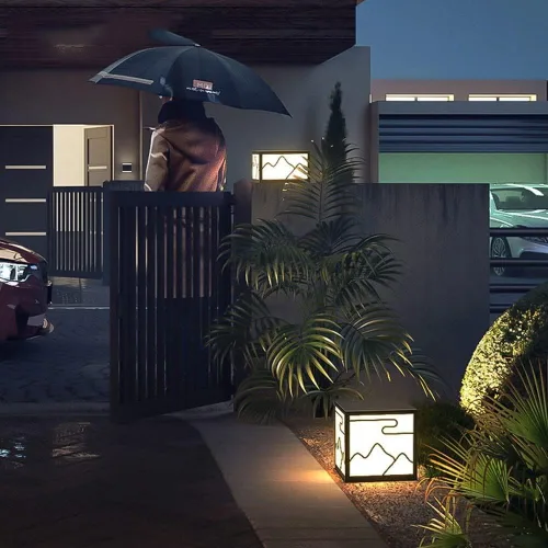 Vista 4 de Luces de poste para exteriores, lámpara solar LED para exteriores, impermeable, luz de jardín simple, cuadrada, acero inoxidable, lámpara de poste