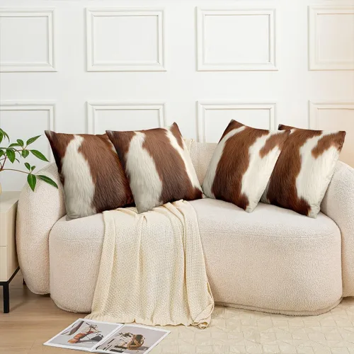 Vista 7 de Feelyou Juego de 2 fundas de almohada de piel de vaca, estilo occidental, rústico, para decoración del hogar, sala de estar, funda de cojín