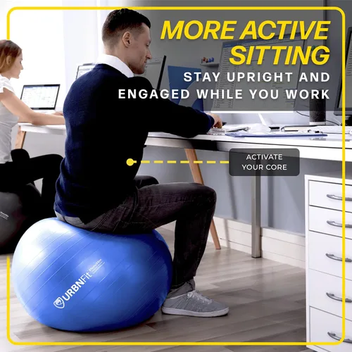 Vista 5 de URBNFit - Pelota de ejercicio, entrenamiento y yoga en varios tamaños, pelota para embarazo y estabilidad, antiestallido, incluye bomba de inflado