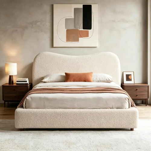 Vista 9 de UNIZONE Estructura de cama de tamaño matrimonial con cabecera tapizada Marrón