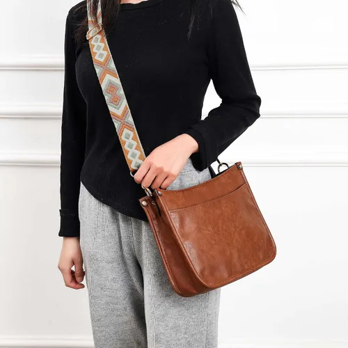 Vista 6 de HAIBOLAN bolsa cruzada con correa de guitarra de leopardo, bolsa bandolera de base redonda para mujer