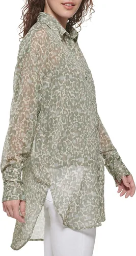 Vista 3 de DKNY Top deportivo estampado transparente con botones para mujer