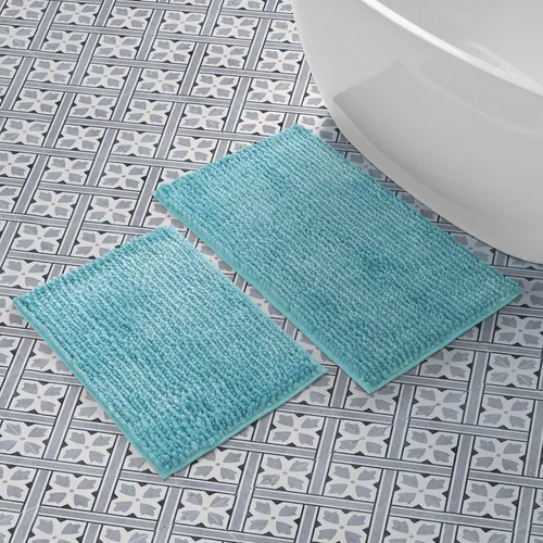 Vista 46 de Laura Ashley - Juego de 2 tapetes de baño de chenilla suave, 20 x 34 pulgadas, color azul