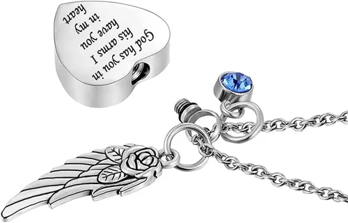 Vista 3 de Joyas para cenizas con inscripción God has You in his arms - con alas de ángel - Collar con dije