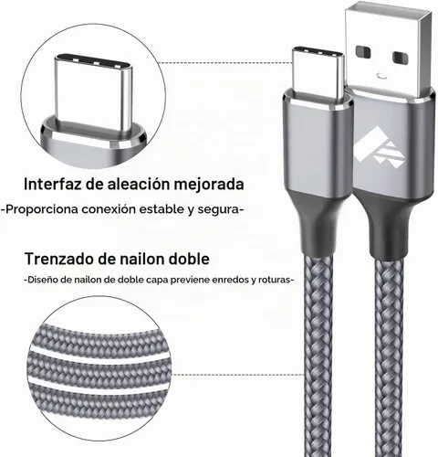 Vista 3 de Aioneus Cable USB C 3A de carga rápida [2 unidades, 6 pies] USB A a tipo C cable de carga para Samsung Galaxy S22 S21 A01 A02s A03s A11 A12 A13 A14