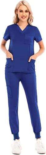 Vista 3 de Conjunto de uniformes médicos para mujer, conjunto de uniforme de enfermera, conjunto de trabajo al aire libre, conjunto de ropa quirúrgica elástica