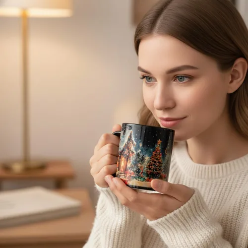 Vista 3 de Kmiles Taza con cambio de calor de árbol de Navidad y muñeco de nieve, taza mágica que cambia de color para café/té, 12 onzas, azul/rojo/blanco