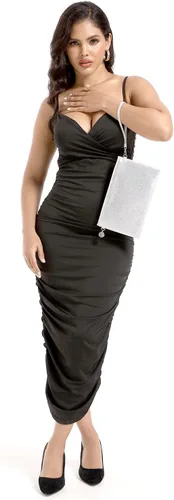 Vista 3 de Boutique De FGG Bolso de embrague de cristal plateado sobre bolsos de embrague de noche para mujer, bolsas de mensajero para fiesta de boda, plateado