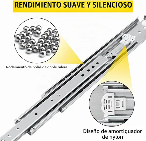 Vista 3 de VEVOR Diapositivas de Cajón de 18 Pulgadas, 1 Par de Diapositivas de Cajón con Bloqueo de 500 Libras de Capacidad de Carga, Montaje Lateral
