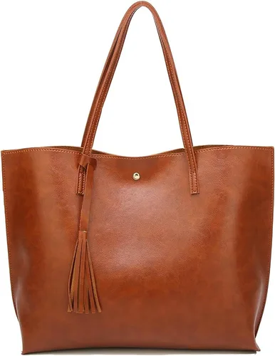 Vista 12 de Dreubea - Bolsa de hombro y de mano de piel sintética suave para mujer, con borla, de gran capacidad