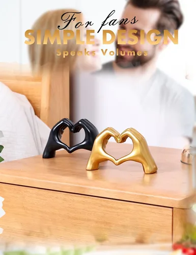 Vista 8 de Escultura moderna de manos de corazón de oro, arte decorativo de mesa, símbolo de amor, decoración del hogar (negro)