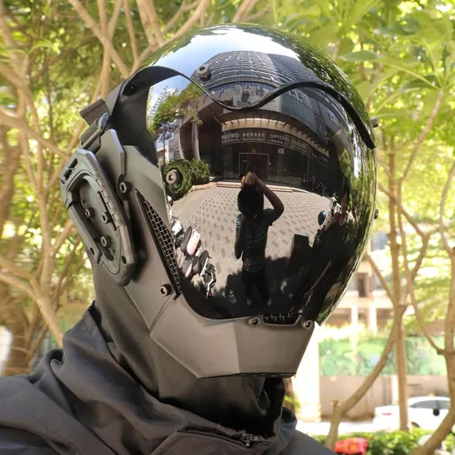 Vista 2 de Máscara de casco punk para hombre, máscaras de Halloween, cosplay, gótico, futurista, máscara de tecnología, accesorios de fiesta de disfraces