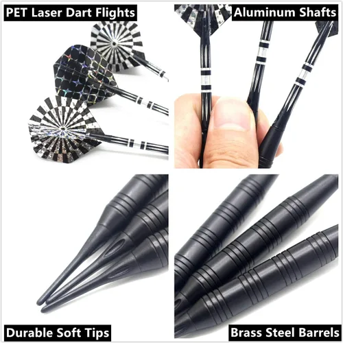Vista 3 de Juego de dardos de punta suave para tablero electrónico de dardos de punta de plástico de 0.76 oz con barriles de latón y ejes de aluminio, 6