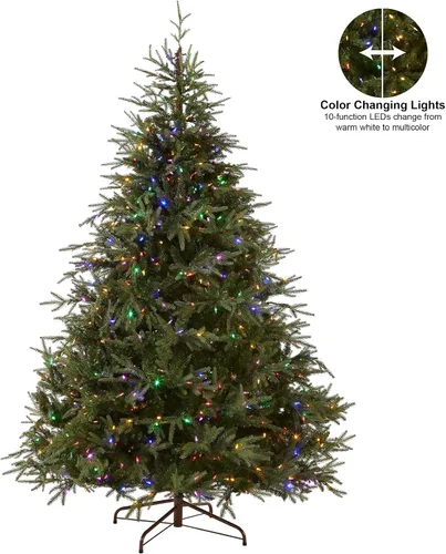 Vista 5 de National Tree Company, Árbol de Navidad artificial Fraser Grande de 6 pies con luces LED preiluminadas, 800 luces LED, 2,019 puntas, pedal de pie