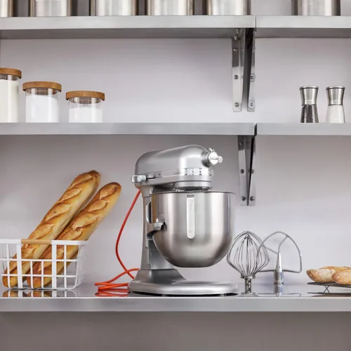 Vista 2 de KitchenAid KSM8990CU Mezclador comercial de encimera de 8 cuartos de galón, 10 velocidades, impulsado por engranajes, contorno plateado