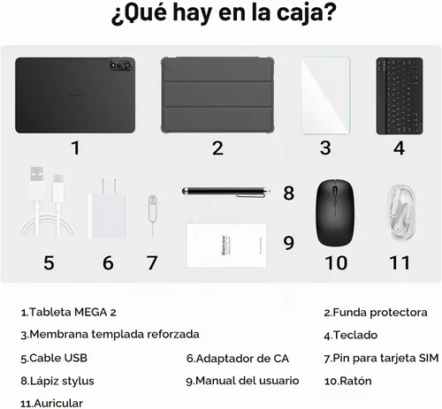 Vista 9 de Tableta Blackview Android con teclado, tableta grande de 12 pulgadas, tabletas computadora con Gemini AI, lápiz, 24GB+128GB/2TB, pantalla 2K FHD+