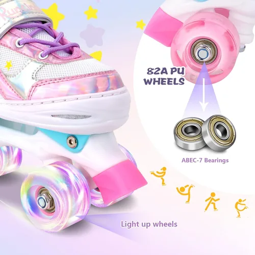 Vista 4 de Patines de ruedas para niñas y niños, 4 tamaños ajustables con ruedas iluminadas