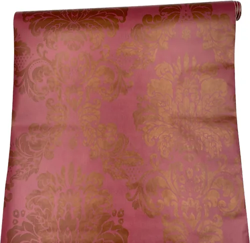 Vista 14 de Yifely Papel autoadhesivo 17.7x118.1 in de los muebles del PVC del trazador de líneas del cajón del estante del damasco dorado rojo