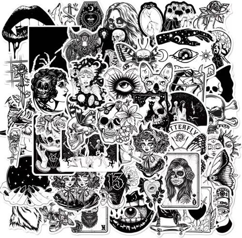 Vista 4 de 200 piezas de calcomanías de decoración de terror gótico a granel. Accesorios góticos. Paquete de calcomanías de calavera de terror genial