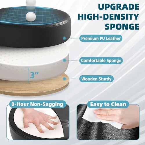Vista 3 de Taburete rodante con ruedas, capacidad de peso de 400 libras, silla de pestañas resistente ajustable para tatuajes, laboratorio, masaje, spa, Negro