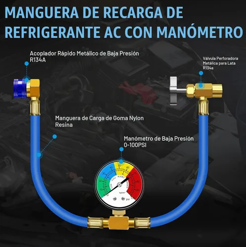 Vista 2 de JIFETOR Manguera de carga de CA con indicador 100PSI, herramienta