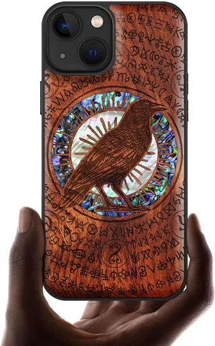 Vista 7 de Carveit Funda protectora de madera de diseñador para iPhone 13 (grabado en madera e incrustaciones de carcasa), funda de madera compatible