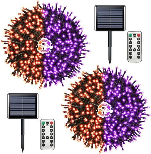 Vista 31 de JMEXSUSS - Paquete de 2, luces solares de Navidad cálidas y multicolor para exteriores, cada una con 100 LED, 10 metros, luces solares impermeables